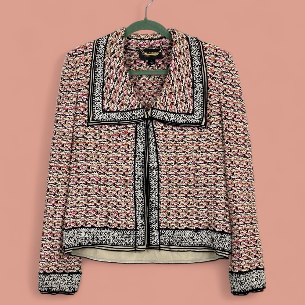 St. John Pink and Cream Textured Weave Jacket